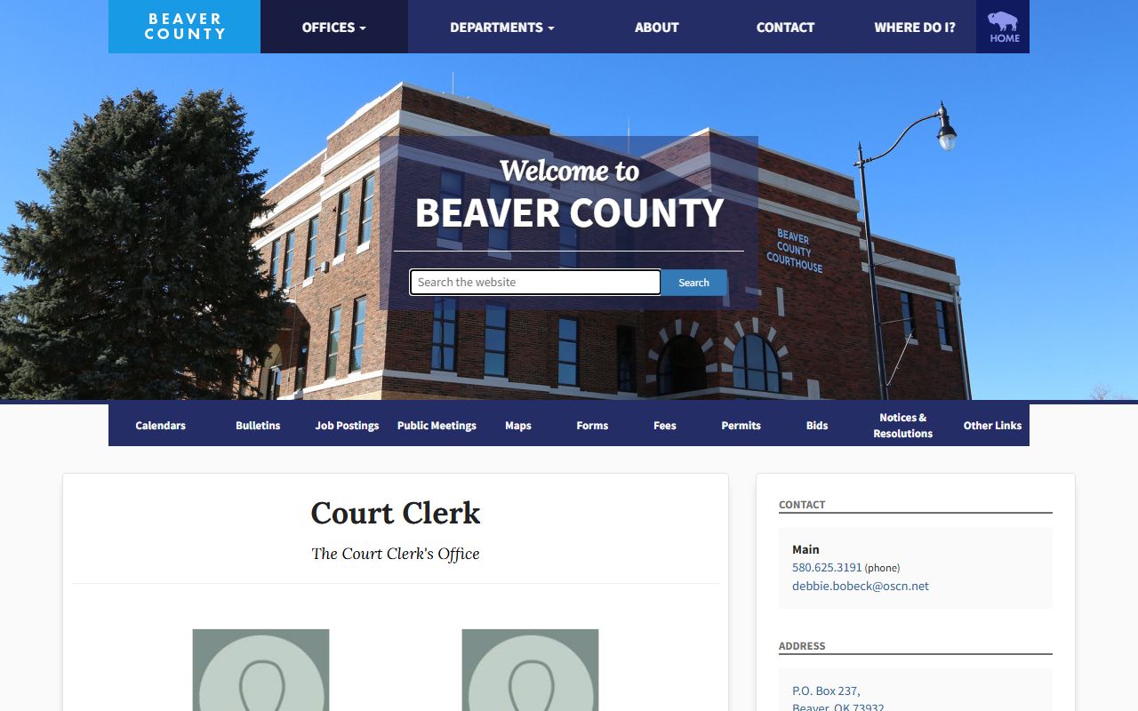 Beaver County Court Clerk office page listing District Court record duties