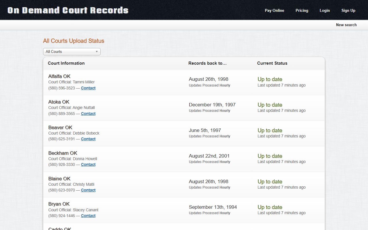 Beaver County court dockets ODCR update status page