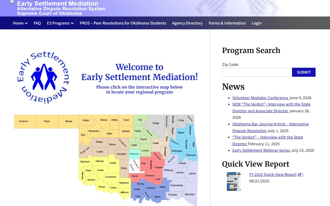 Beaver County court dockets Oklahoma Early Settlement Mediation system