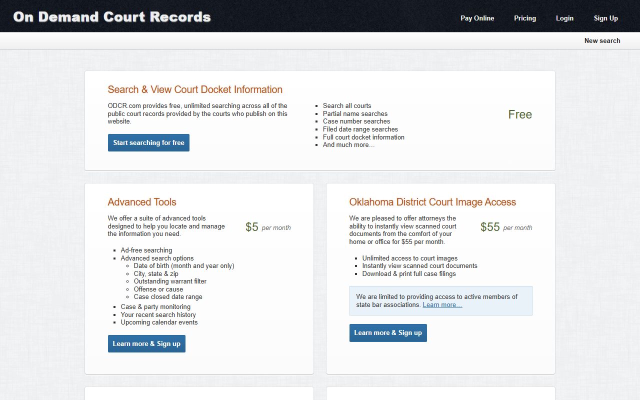 ODCR pricing page for Beaver County court records access