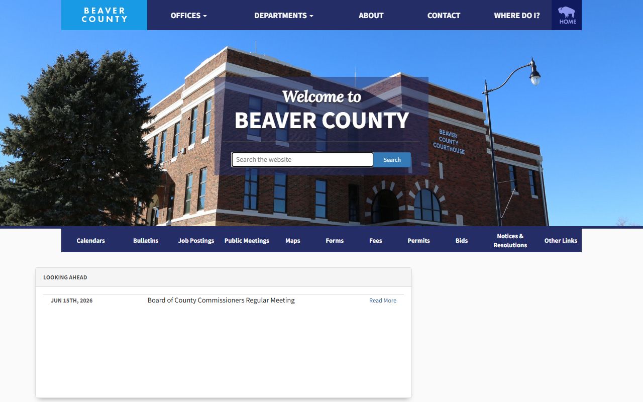 Beaver County court records portal links on the county homepage