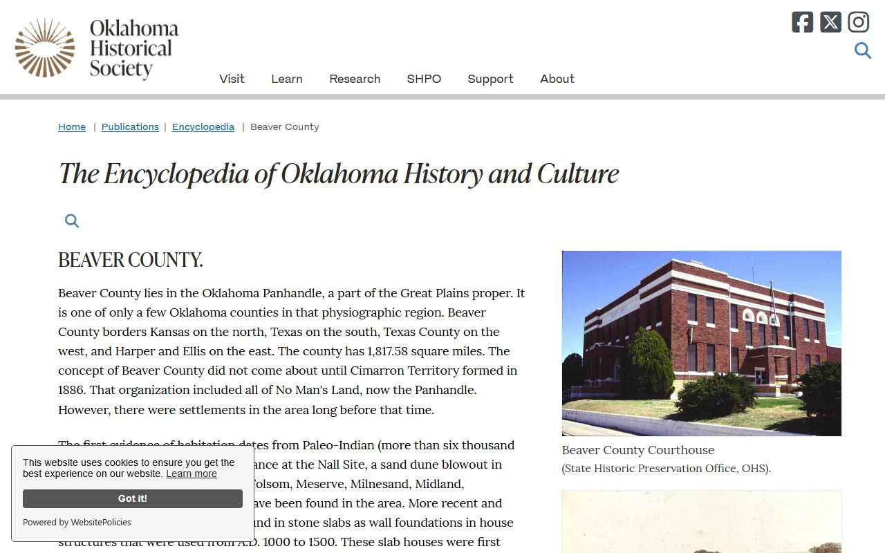 Beaver County probate records history at the Oklahoma Historical Society Beaver County article