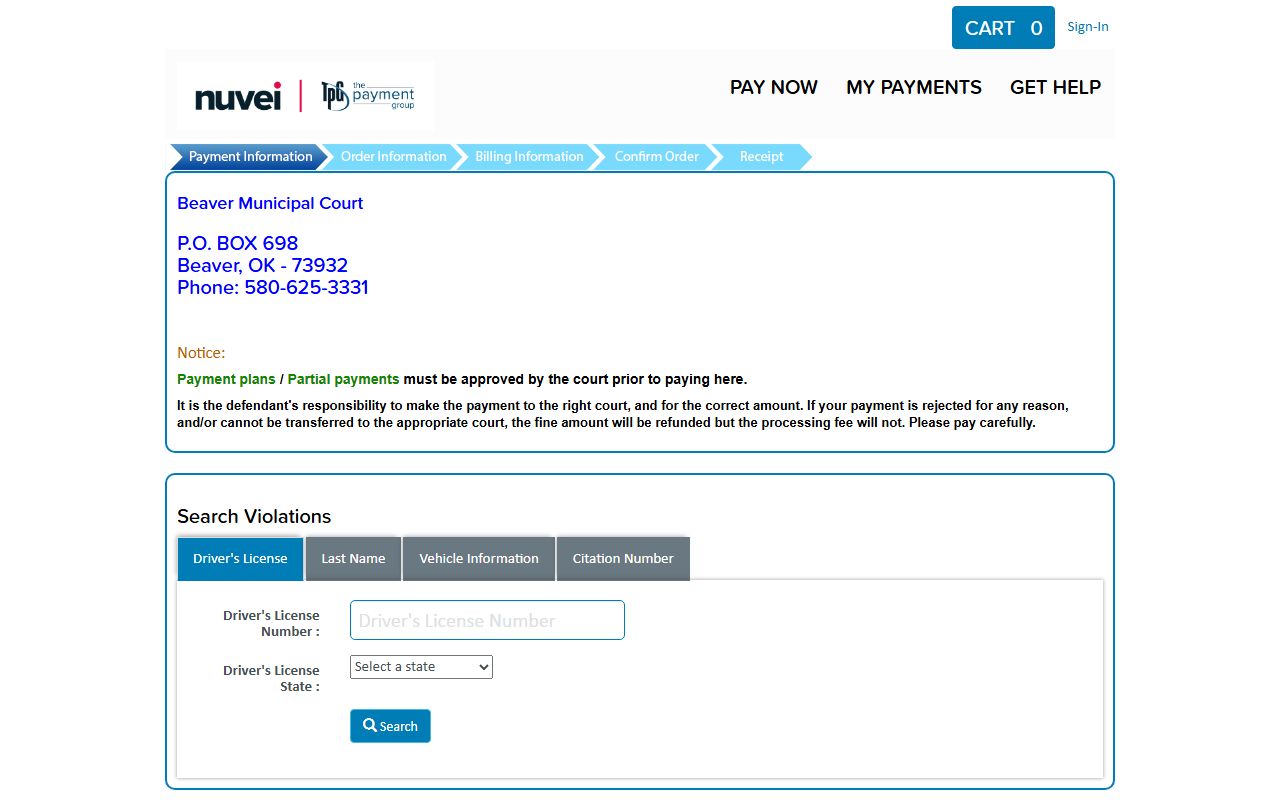 Beaver County traffic court records search on the Beaver Municipal Court TrafficPayment portal