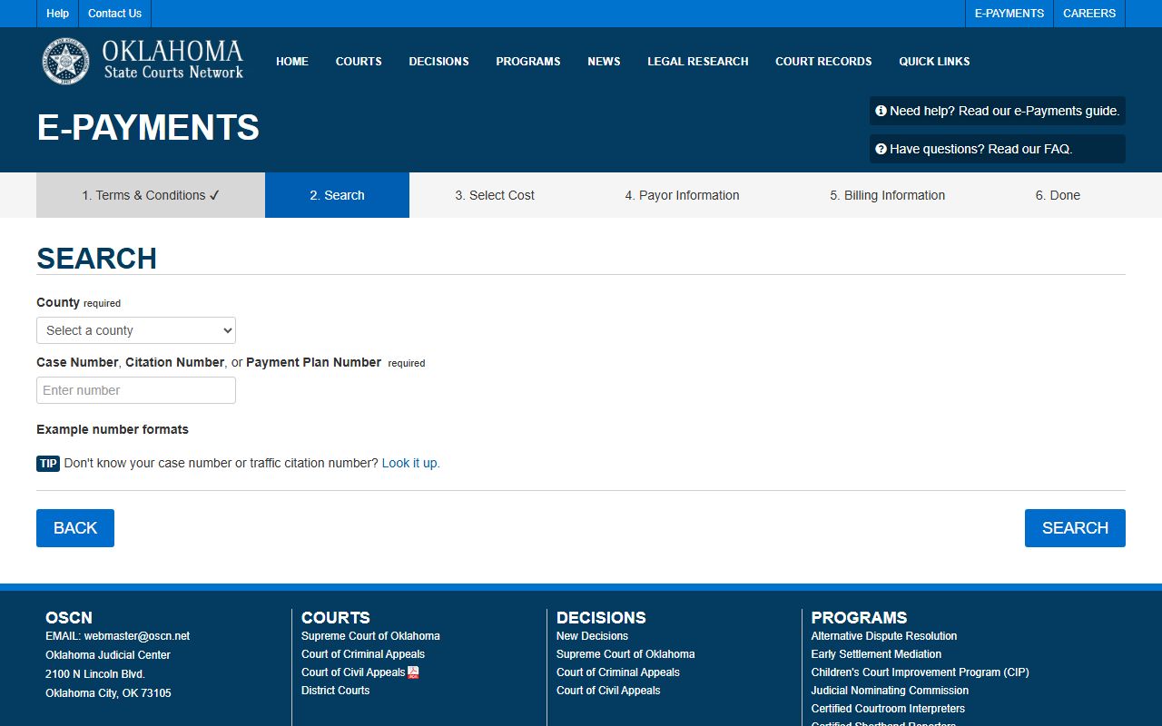 Beaver County traffic court records payment search on the OSCN e-Payments portal